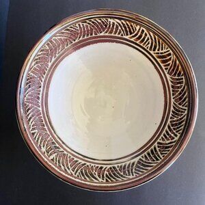 Louis Mideke Signed Handcrafted Sgraffito Ceramic Bowl 10.25" Modern Organic